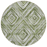 8' Artichoke Green And Sage Round Geometric Washable Indoor Outdoor Area Rug