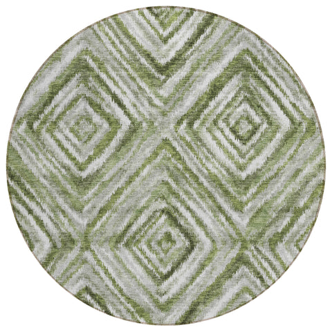 8' Artichoke Green And Sage Round Geometric Washable Indoor Outdoor Area Rug