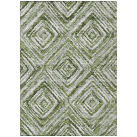 8' X 10' Artichoke Green And Sage Geometric Washable Indoor Outdoor Area Rug