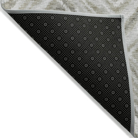 3' X 5' Beige Taupe And Ivory Geometric Washable Indoor Outdoor Area Rug