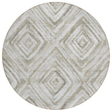 8' Beige Taupe And Ivory Round Geometric Washable Indoor Outdoor Area Rug