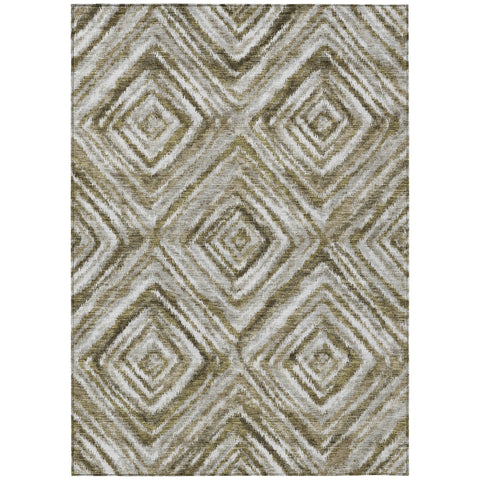 3' X 5' Brown Beige And Ivory Geometric Washable Indoor Outdoor Area Rug
