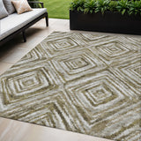 5' X 8' Brown Beige And Ivory Geometric Washable Indoor Outdoor Area Rug