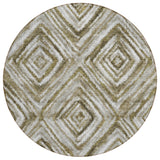 8' Brown Beige And Ivory Round Geometric Washable Indoor Outdoor Area Rug