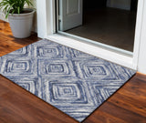 3' X 5' Navy Blue And Sky Blue Geometric Washable Indoor Outdoor Area Rug