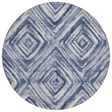 8' Navy Blue And Sky Blue Round Geometric Washable Indoor Outdoor Area Rug
