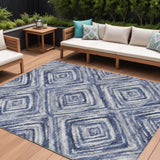8' X 10' Navy Blue And Sky Blue Geometric Washable Indoor Outdoor Area Rug