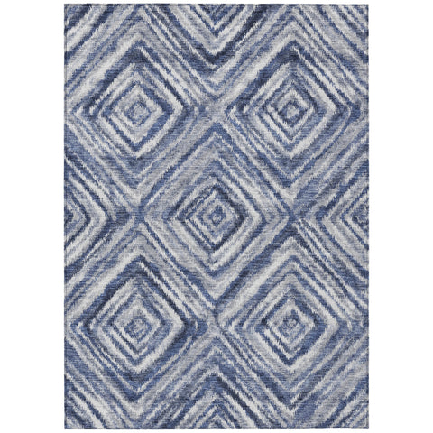 8' X 10' Navy Blue And Sky Blue Geometric Washable Indoor Outdoor Area Rug