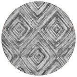 8' Gray Silver And Ivory Round Geometric Washable Indoor Outdoor Area Rug