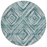 8' Teal Blue Aqua And Gray Round Geometric Washable Indoor Outdoor Area Rug