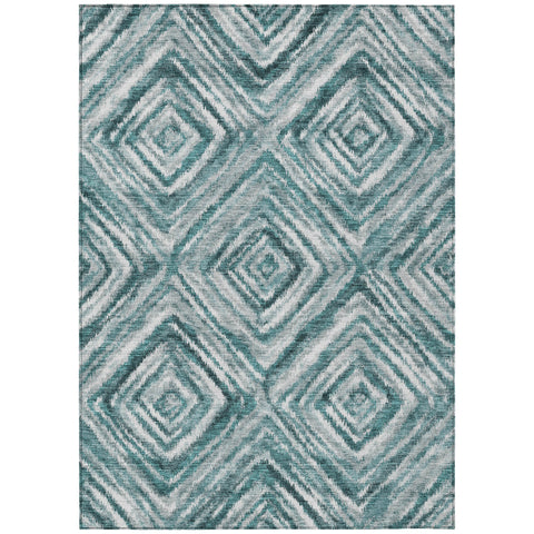 8' X 10' Teal Blue Aqua And Gray Geometric Washable Indoor Outdoor Area Rug