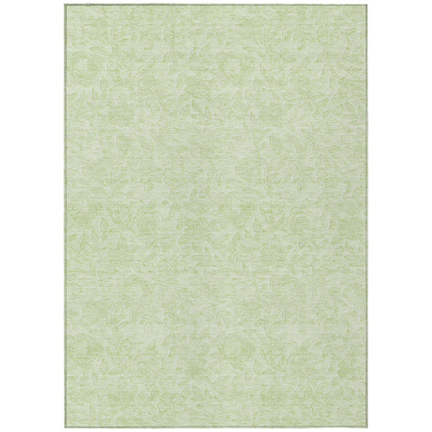 3' X 5' Artichoke Green And Mint Green Floral Washable Indoor Outdoor Area Rug