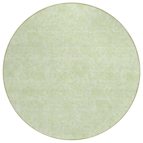 8' Artichoke Green And Mint Green Round Floral Washable Indoor Outdoor Area Rug