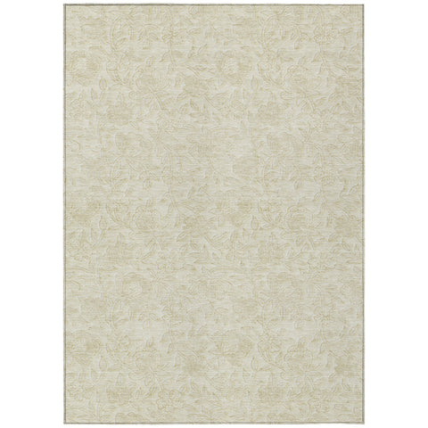 5' X 8' Ivory And Beige Floral Washable Indoor Outdoor Area Rug