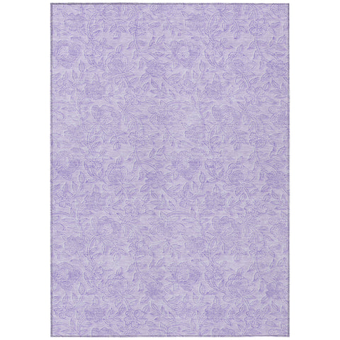 5' X 8' Lilac And Purple Floral Washable Indoor Outdoor Area Rug