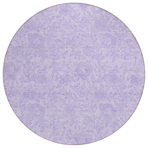 8' Lilac And Purple Round Floral Washable Indoor Outdoor Area Rug