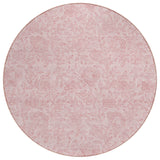 8' Pink And Red Round Floral Washable Indoor Outdoor Area Rug