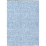 8' X 10' Sky Blue And Blue Floral Washable Indoor Outdoor Area Rug