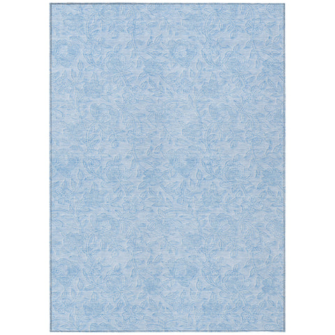 8' X 10' Sky Blue And Blue Floral Washable Indoor Outdoor Area Rug