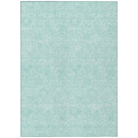 8' X 10' Teal Blue And Aqua Floral Washable Indoor Outdoor Area Rug