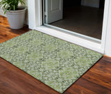 3' X 5' Artichoke Green And Fern Green Medallion Washable Indoor Outdoor Area Rug