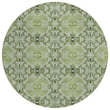 8' Artichoke Green And Fern Green Round Medallion Washable Indoor Outdoor Area Rug