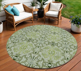 8' Artichoke Green And Fern Green Round Medallion Washable Indoor Outdoor Area Rug