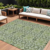 8' X 10' Artichoke Green And Fern Green Medallion Washable Indoor Outdoor Area Rug
