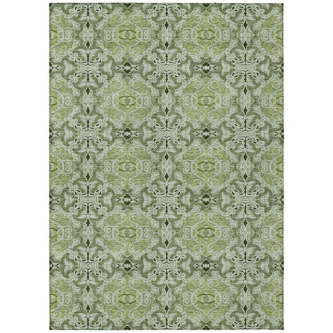 8' X 10' Artichoke Green And Fern Green Medallion Washable Indoor Outdoor Area Rug