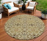 8' Brown Beige And Tan Round Medallion Washable Indoor Outdoor Area Rug