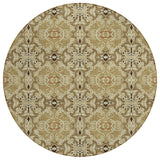 8' Brown Beige And Tan Round Medallion Washable Indoor Outdoor Area Rug