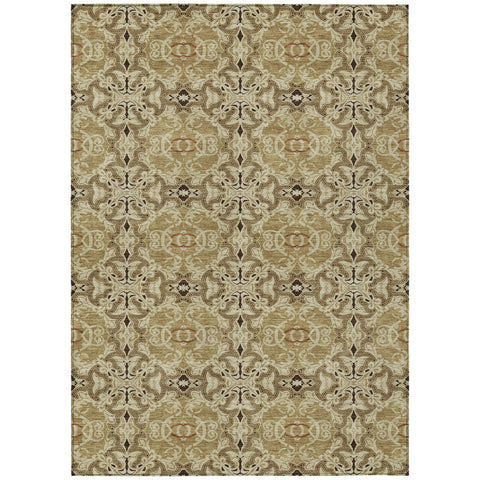 8' X 10' Brown Beige And Tan Medallion Washable Indoor Outdoor Area Rug