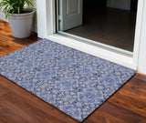 3' X 5' Navy Blue And Sky Blue Medallion Washable Indoor Outdoor Area Rug
