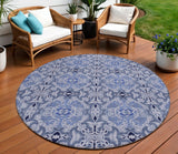 8' Navy Blue And Sky Blue Round Medallion Washable Indoor Outdoor Area Rug