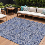 8' X 10' Navy Blue And Sky Blue Medallion Washable Indoor Outdoor Area Rug