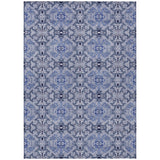 8' X 10' Navy Blue And Sky Blue Medallion Washable Indoor Outdoor Area Rug