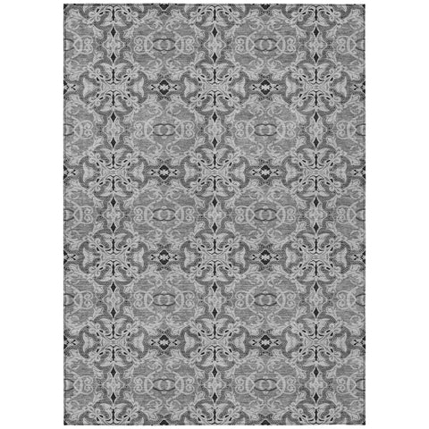 5' X 8' Gray Silver And Charcoal Medallion Washable Indoor Outdoor Area Rug
