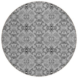 8' Gray Silver And Charcoal Round Medallion Washable Indoor Outdoor Area Rug