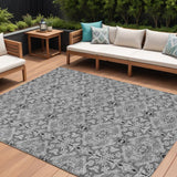 8' X 10' Gray Silver And Charcoal Medallion Washable Indoor Outdoor Area Rug
