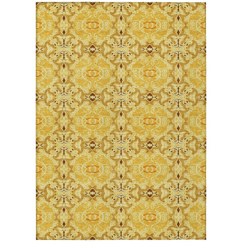 5' X 8' Orange Copper And Gold Medallion Washable Indoor Outdoor Area Rug