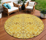 8' Orange Copper And Gold Round Medallion Washable Indoor Outdoor Area Rug