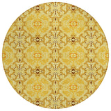 8' Orange Copper And Gold Round Medallion Washable Indoor Outdoor Area Rug