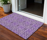 3' X 5' Purple And Lavender Medallion Washable Indoor Outdoor Area Rug