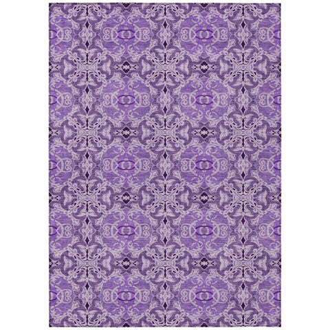 3' X 5' Purple And Lavender Medallion Washable Indoor Outdoor Area Rug