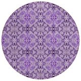 8' Purple And Lavender Round Medallion Washable Indoor Outdoor Area Rug