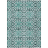 5' X 8' Teal Blue And Aqua Medallion Washable Indoor Outdoor Area Rug