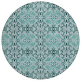 8' Teal Blue And Aqua Round Medallion Washable Indoor Outdoor Area Rug