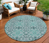 8' Teal Blue And Aqua Round Medallion Washable Indoor Outdoor Area Rug