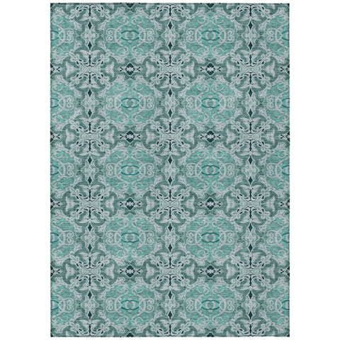 8' X 10' Teal Blue And Aqua Medallion Washable Indoor Outdoor Area Rug