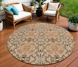 8' Terra Cotta Copper And Beige Round Medallion Washable Indoor Outdoor Area Rug